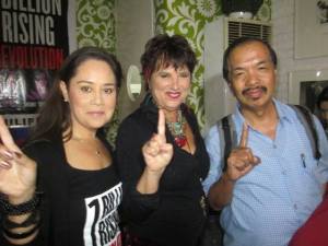 Playwright Eve Ensler, Monique Wilson and Pablo Tariman. One Billion Rising comes to Manila February 14, 2016.